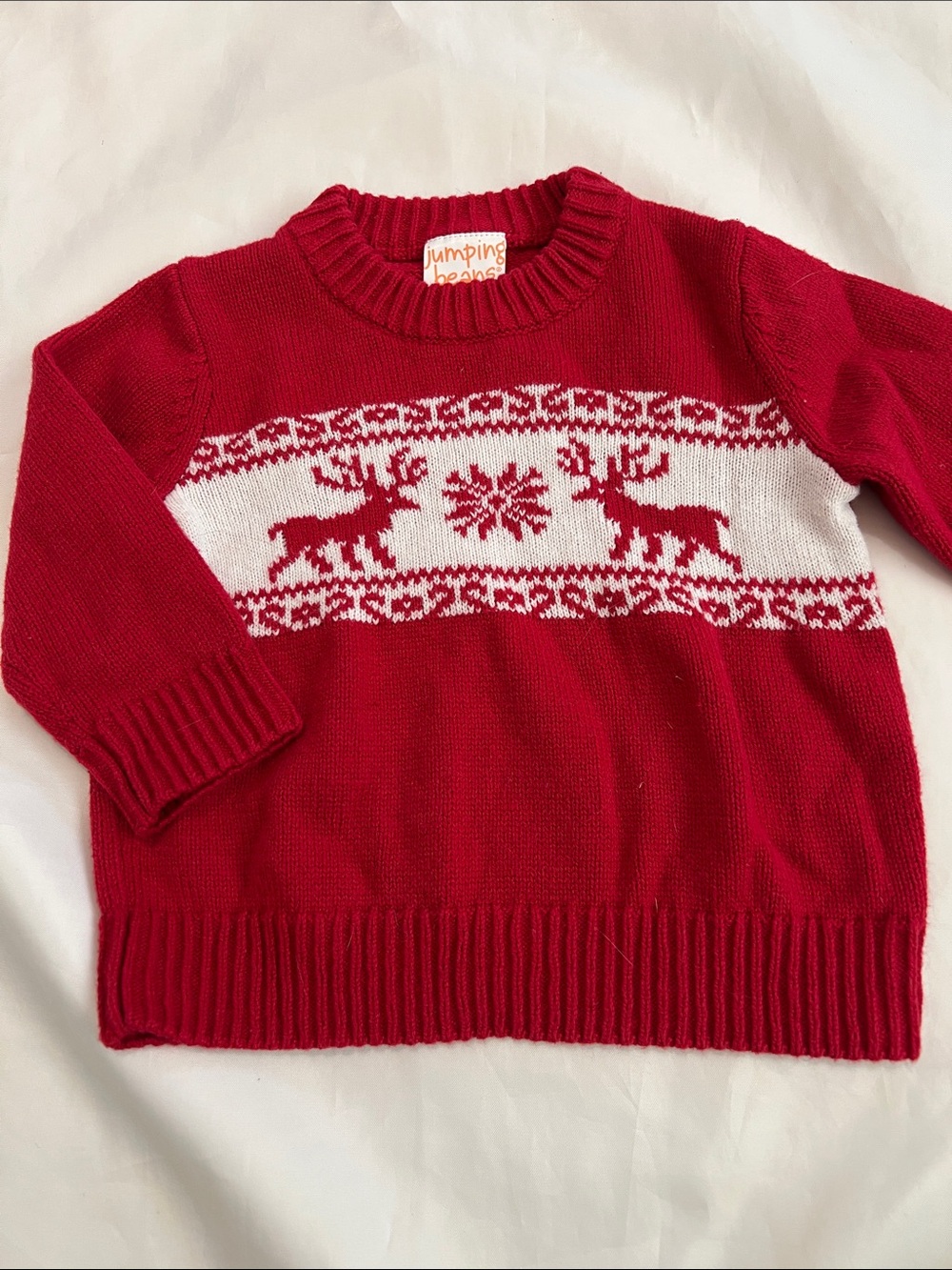 “Bundle 10/$13” jumping beans 12m Red White Reindeer Knit Sweater boy toddler